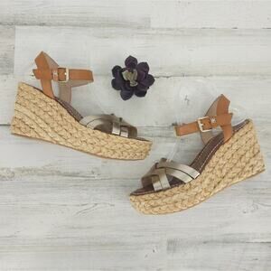 Sam Edelman NEW Wedge Woven Brown Metallic Strappy Adjustable Ankle Strap 9.5